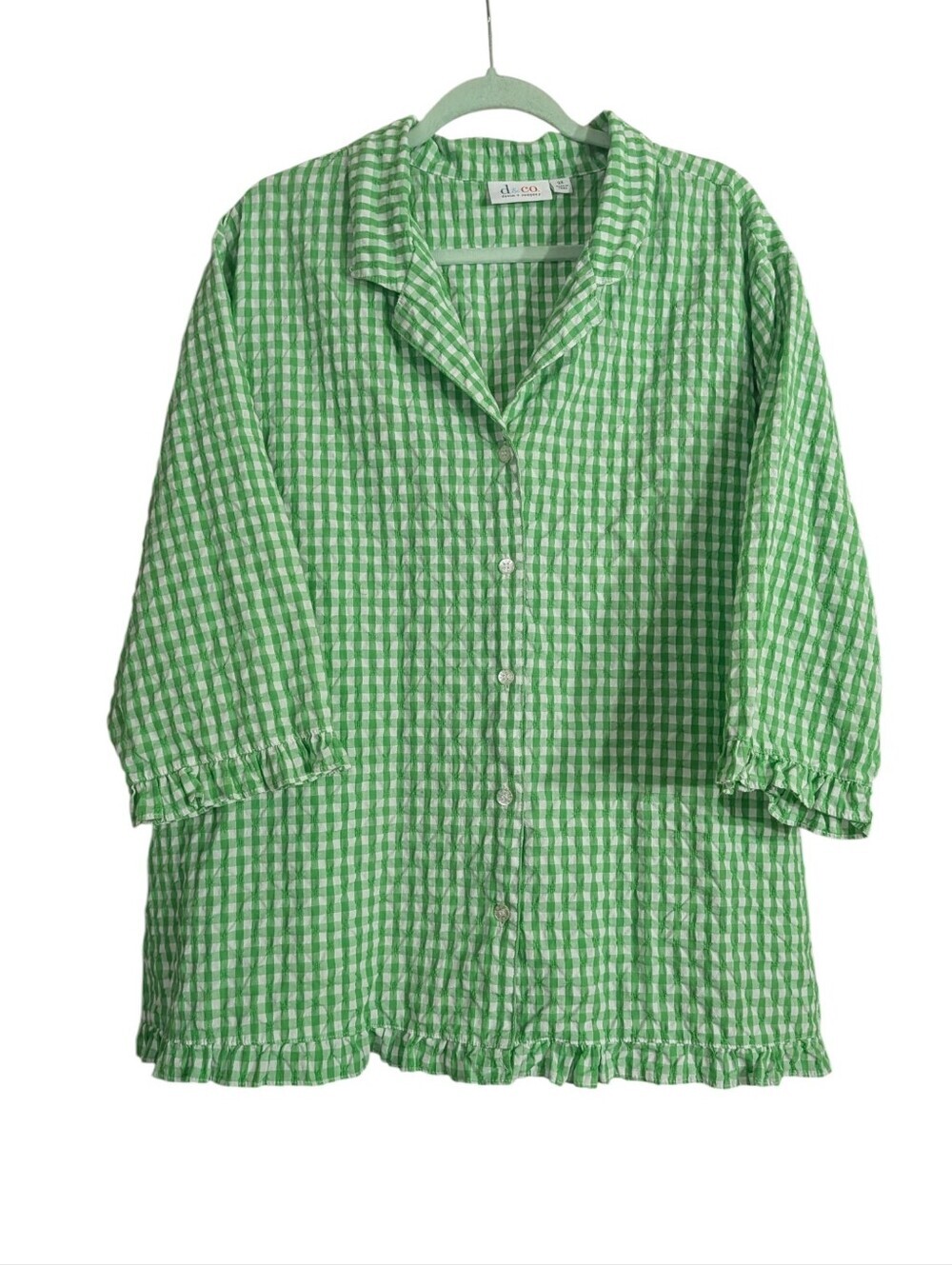 d&co. Denim + Company Green Gingham Seersucker Button Front Blouse 3X - Picture 2 of 9